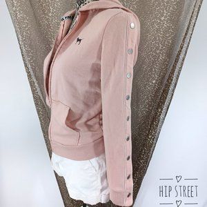 VS PINK Zip Front Snap Long Sleeve Hoodie Sweatshirt XS